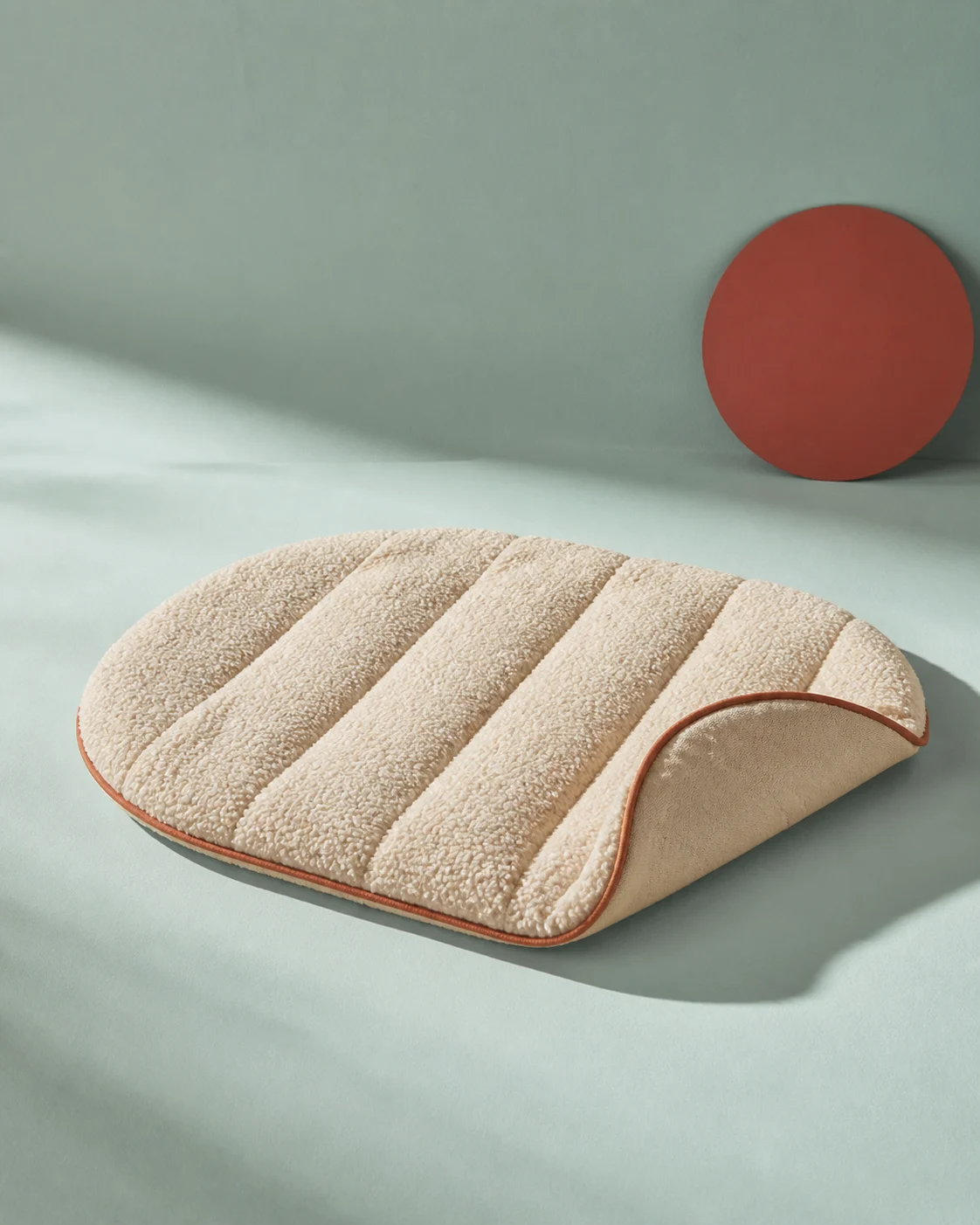 Cream boucle Cloud Rest Mat on a pale aqua studio backdrop